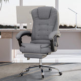 [Grey Linen] this grey linen office chair is styled in a light workspace, offering a soft texture and ergonomic support
