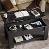 [Grey + Marble Black] Lift top coffee table with black marble top and grey body open.