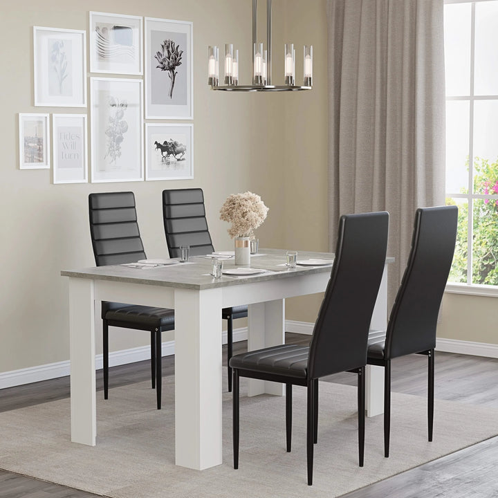 [4 Seater | Black] Wall-gallery: grey marble 4 seater table, 4 black high-back chairs