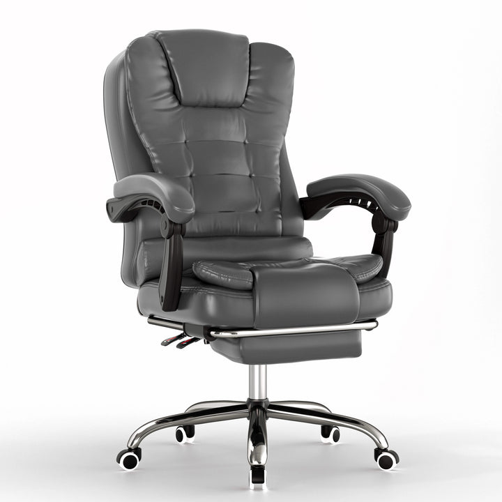 [Grey] Grey office chair with adjustable armrests on a white background
