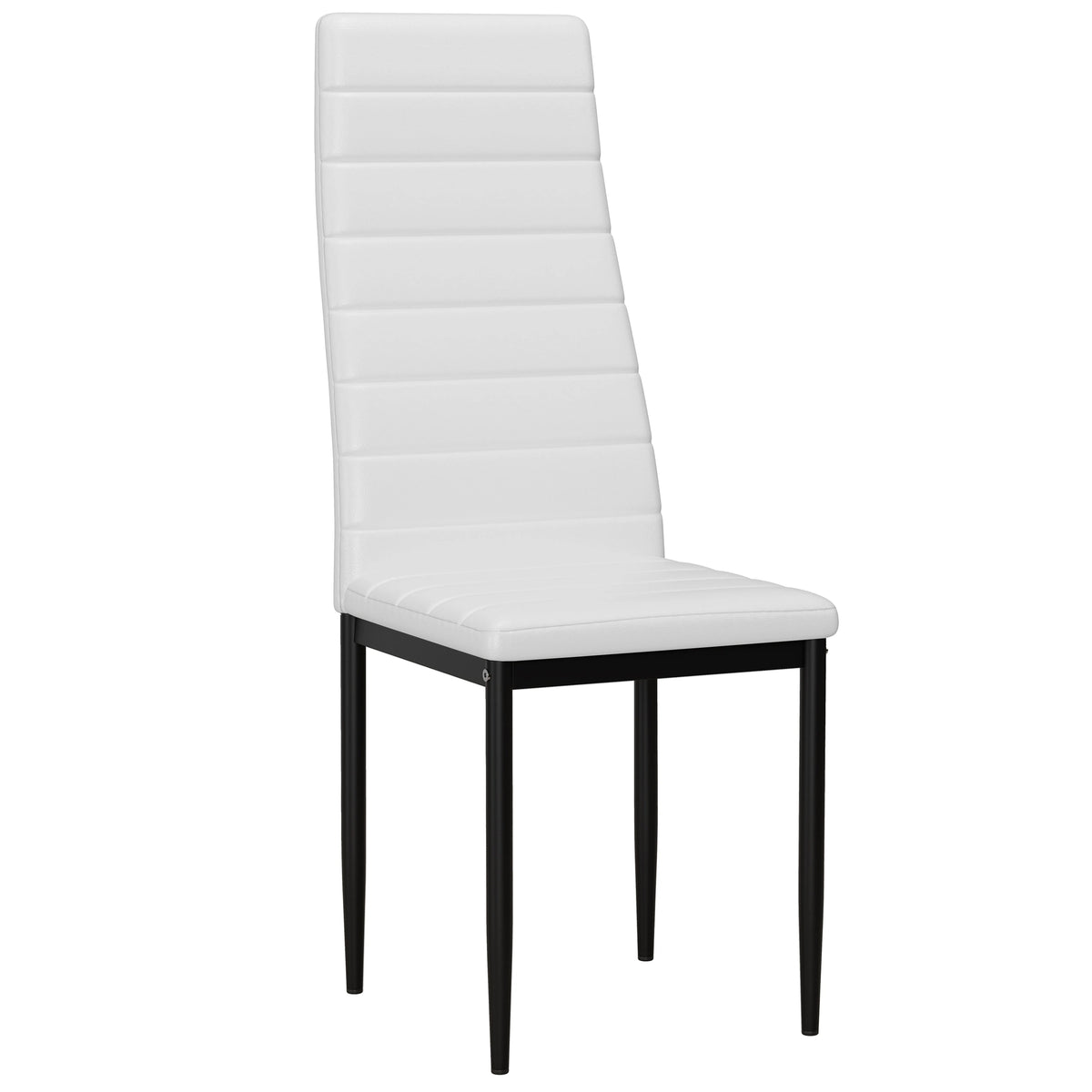 [6 Seater | White] single white PU leather high back dining chair with horizontal stitching and black legs