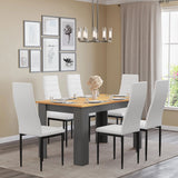 [6 Seater | White] dressed pine top table for six with white high back chairs and minimal centrepiece