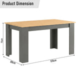 [4 Seater | Black] Grey & Pine 4-6 Seater Dining Table dimension 120cm length, 80cm width and 75cm height with oak top and grey legs