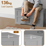 [Grey] Adult seated on grey shaker storage chest tying shoelaces, infographic shows 15mm thickness compared to 12mm