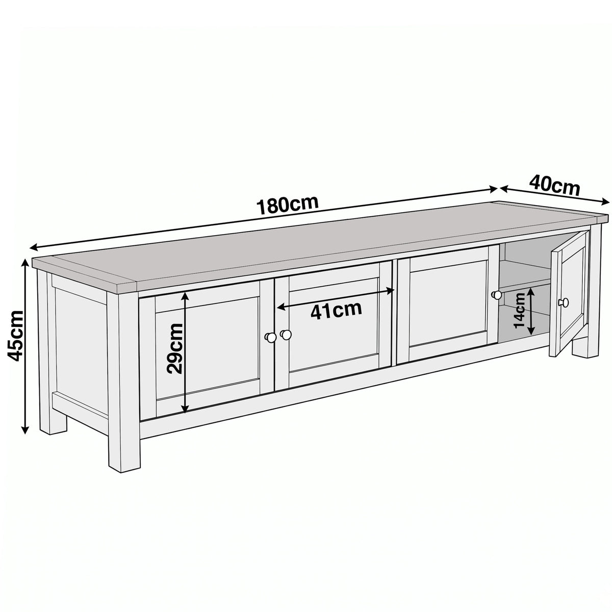 [Grey] Shaker TV unit 180cm technical dimensions and size guide diagram with full measurements