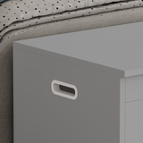 [Grey] Grey storage unit with a handle next to a gray cabinet.
