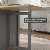 [130CM | Grey] Stovra Drop Leaf Dining Table locking switch mechanism callout showing wing stabiliser hardware close up