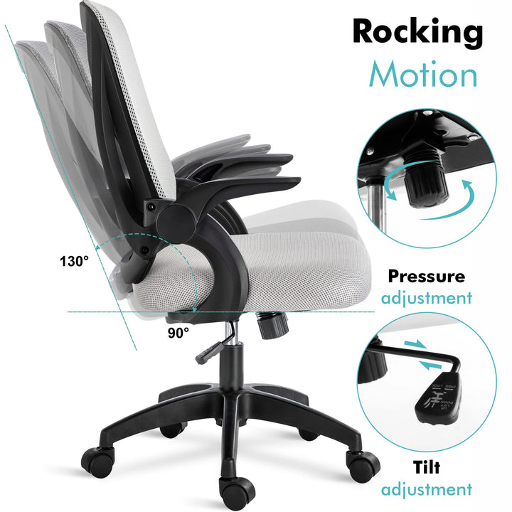 [Grey] Desk chair UK with adjustable height, tilt lock, and breathable mesh backrest for ergonomic seating.