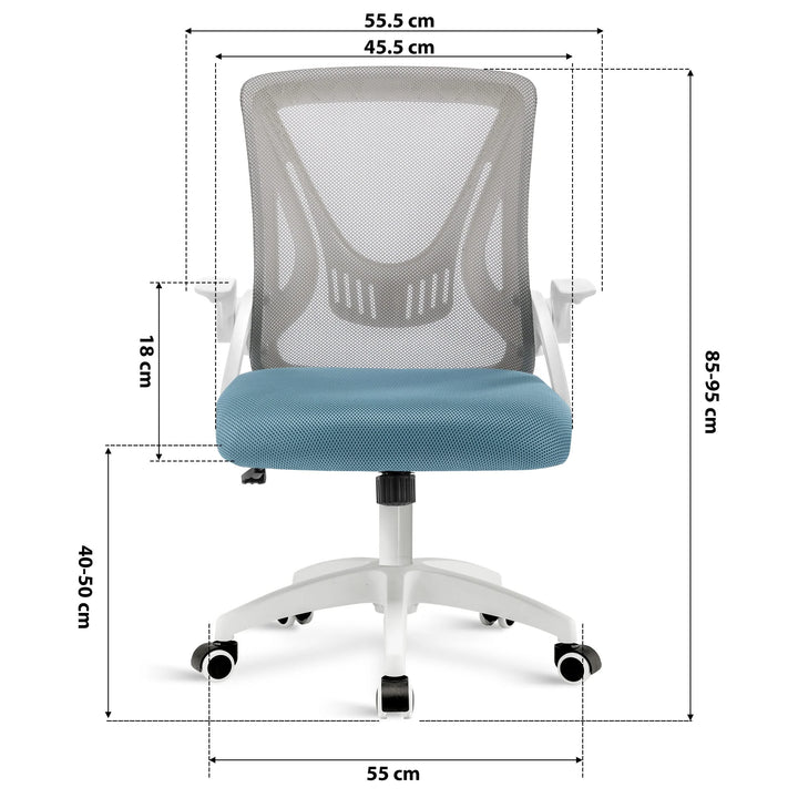 [Grey + Tiffany Blue] Grey+Tiffany blue computer chair dimension: 45.5cm seat width, 55cm wheelbase, adjustable 85–95cm height & mesh backrest.