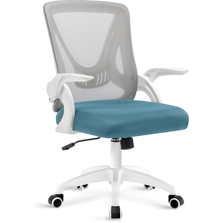 [Grey + Tiffany Blue] Grey and Tiffany blue spinny chair with breathable mesh backrest and adjustable height for comfort.