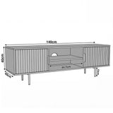 [Grey] Flutrina TV unit dimensions diagram: 140cm wide, 40cm deep, 40cm body plus 15cm legs, centre opening 44.7cm