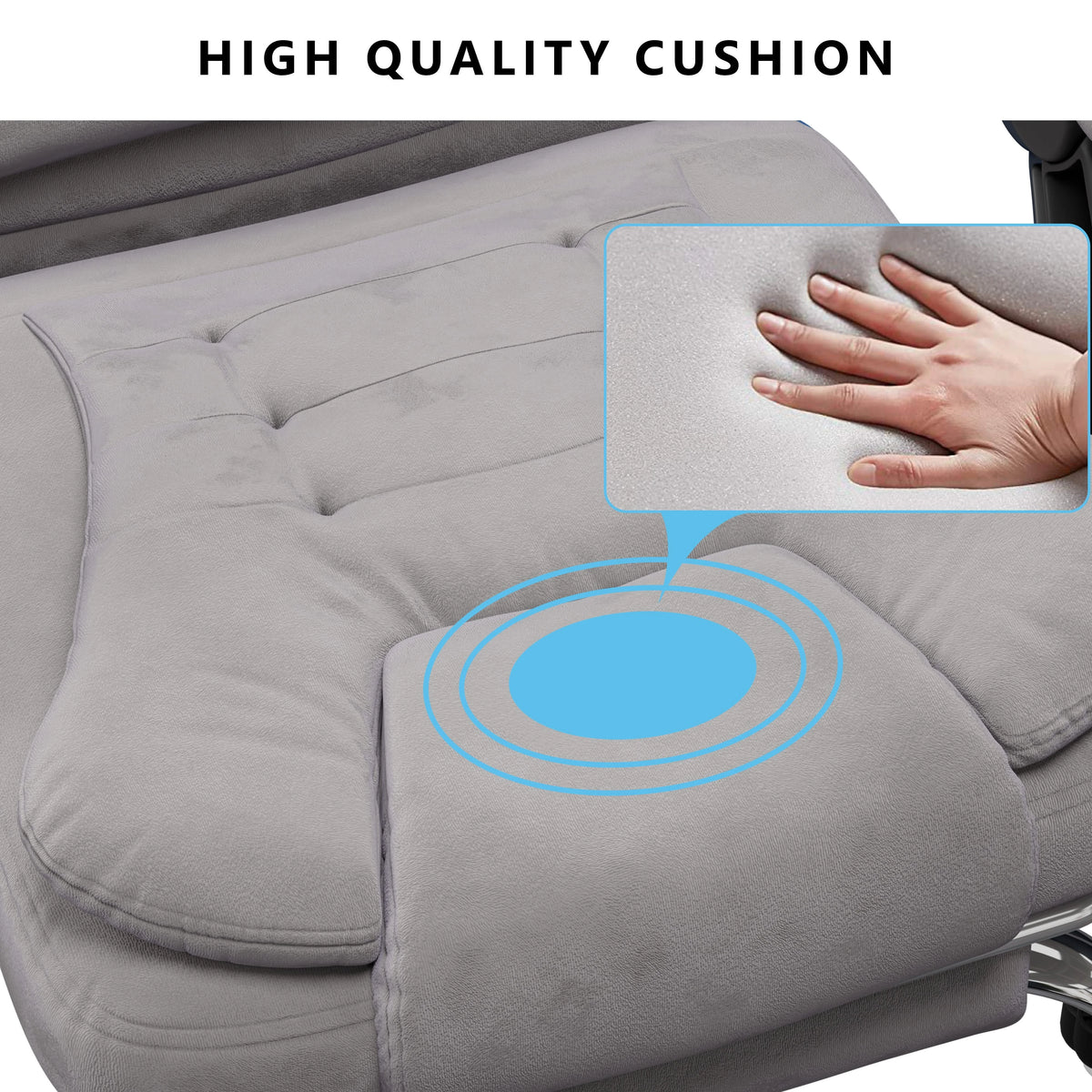 [Grey Velvet] heated office chair in grey velvet designed with soft cushioning to support comfort during extended sitting hours