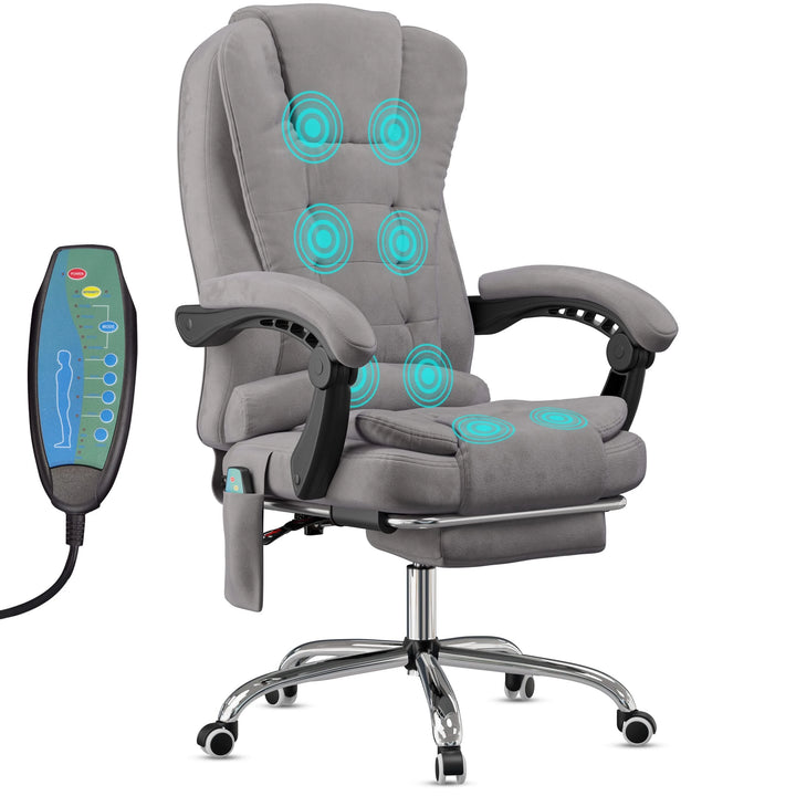 [Grey Velvet] 8 point massage office chair in grey velvet with a refined look and remote functions for targeted relaxation