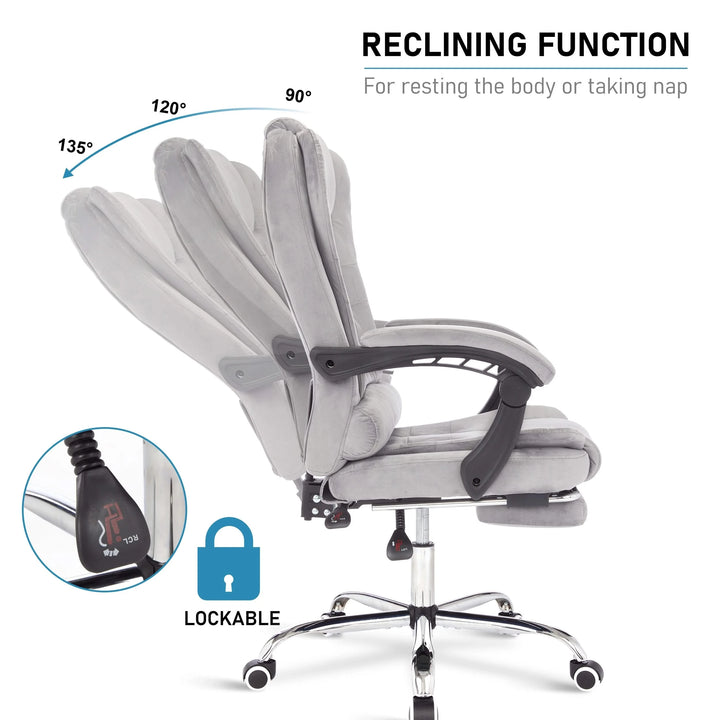 [Grey Velvet] Grey velvet linen swivel reclining function chair with ergonomic design and adjustable comfort.