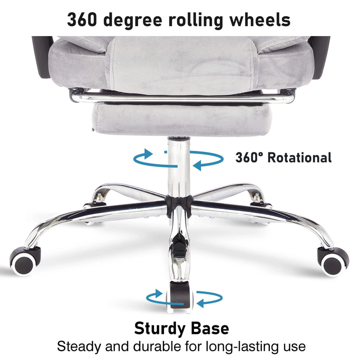 [Grey Velvet] Swivel and recliner chair with 360-degree rolling wheels for smooth mobility and ergonomic comfort