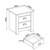 [Grey] shaker bedside table dimensions diagram cabinet 45cm wide 37cm deep 52cm tall drawer 34x30x13.5cm