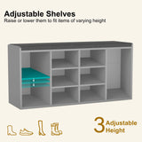 [Grey] Grey shoe storage bench with adjustable shelves at 3 heights for boots, heels and sneakers