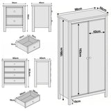 [White] Haven bedroom furniture set dimensions: wardrobe 98x56x186cm, chest 83x42x95.5cm, bedside 50x40x60cm