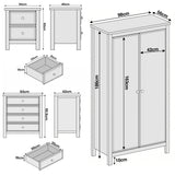 [Blue] Haven bedroom furniture set dimensions: wardrobe 98x56x186, chest 83x42x95.5, bedside 50x40x60 cm