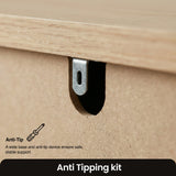 [Blue] Haven 3-drawer chest close-up of silver anti-tip wall fixing bracket with informational caption overlay