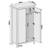[Grey] Haven wardrobe sizes, 98 cm wide, 56 cm deep, 186 cm tall, 10 cm leg clearance