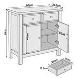 [White] Haven 80cm sideboard dimensions diagram showing 80cm width, 39.5cm depth and 81cm height