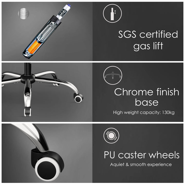 [Black] Xstriker Gaming Chair With Footrest features SGS certified gas lift for adjustable height and durability. Ideal for home or office gaming setups.