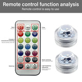 [Black] Remote control functions for black LED side table, including color change, brightness adjustment, and timer settings.