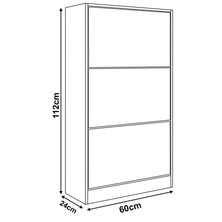 [Dark Grey & Sliver Grey] Dimensions of two tone grey gloss shoe cabinet, width 60 cm, depth 24 cm and height 112 cm.