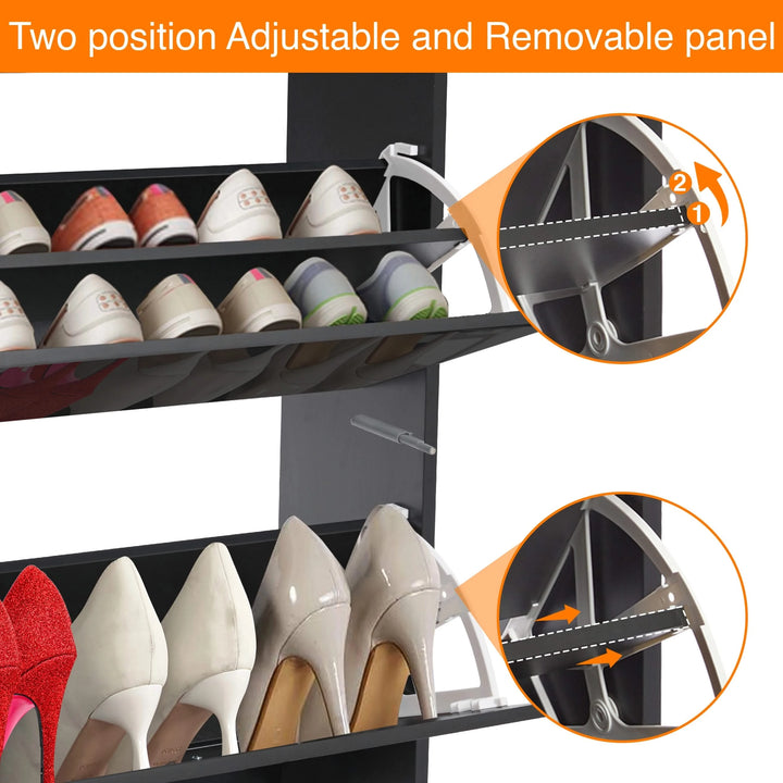 [Black] black gloss shoe cabinet close-up of the two position adjustable and removable divider panel