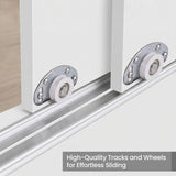 [High Gloss White] Torvek wardrobe close-up of white sliding door roller wheels on aluminium bottom track rail