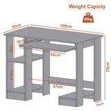 [Rustic] Dimensions drawing of home office desk: top 100x55cm, height 75cm, base shelf 67x13cm, 50kg load
