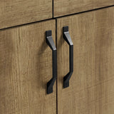 [Oak Effect] Ironmere sideboard close view of black metal door handles fixed to the lower front panels