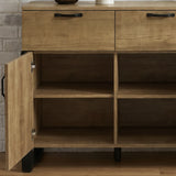 [Oak Effect] Ironmere sideboard open cabinet detail with centre divider and empty storage shelves