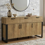[Oak Effect] Ironmere sideboard straight room view showing wide top, black pulls, and six front storage sections