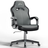 [Grey] Xstriker pc chair in grey fabric with padded armrests and adjustable height, ideal as a small desk chair for home office or study use.