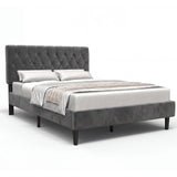 [King | Grey] Velvet Bed Frame angled product view on white background showing full frame profile