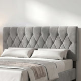 [King | Light Grey] Velvet Bed Frame close-up of the deep diamond button-tufted headboard detail