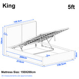 [King | Light Grey]  ottoman bed frame size showing: Length 215cm, width 156.5 cm, headboard height 104 cm