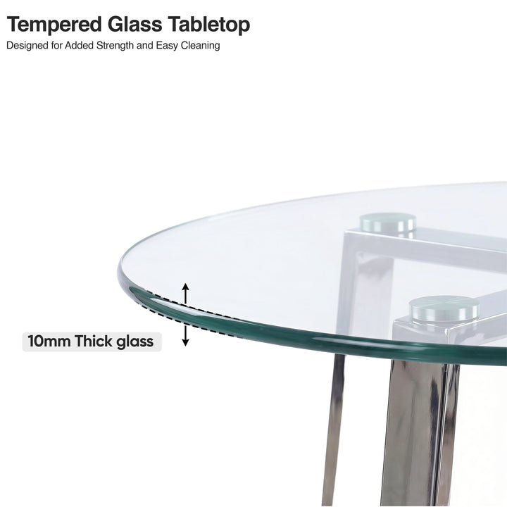 [Vertical Beige | Clear] Kyvon tabletop detail graphic; text reads "Tempered Glass Tabletop" and "10mm Thick glass"