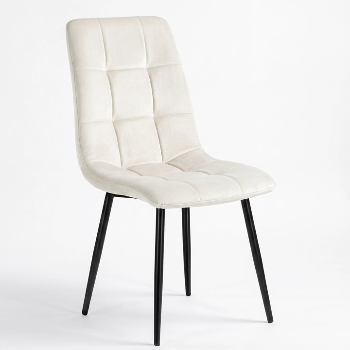 [Cream | Black Wood] Kyvon dining set cream velvet chair with tufted back and black legs