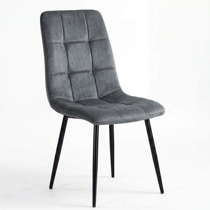 [Dark Grey | Black Wood] Kyvon dining set dark grey velvet chair with tufted back and black legs