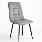 [Light Grey | Black Wood] Kyvon round dining table chair, armless light grey velvet seat with square tufting