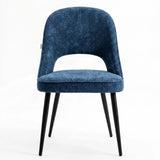 [Blue] Kyvon blue upholstered fabric comfy curve chair front view with rounded back and cushioned seat