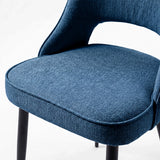 [Blue] Close-up of Kyvon 4-seater blue upholstered fabric comfy curve chair seat with black metal legs