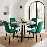 [Green Velvet] Kyvon round dining table set in arched mirror dining corner with four green velvet chairs