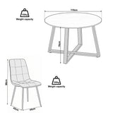 [Green Velvet] Kyvon round dining table set size guide with table and chair dimensions