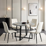 [Cream Velvet] Kyvon round dining table set with 4 cream velvet chairs in a dining room