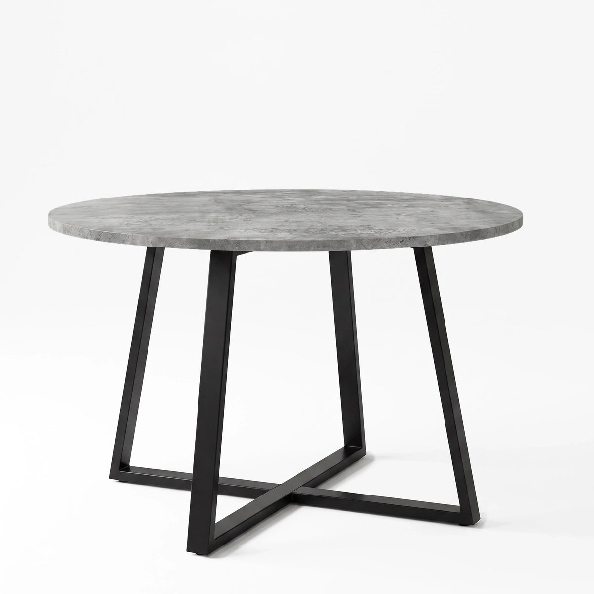 [Cream Velvet] Kyvon 110cm round dining table with concrete-effect top and black cross-leg base