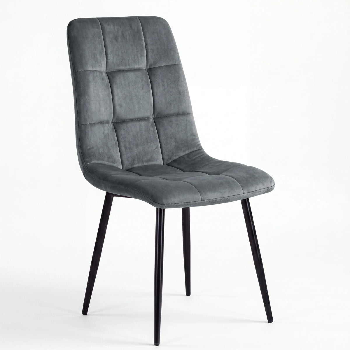[Dark Grey Velvet] Kyvon dining set dark grey velvet chair with tufted back and black legs